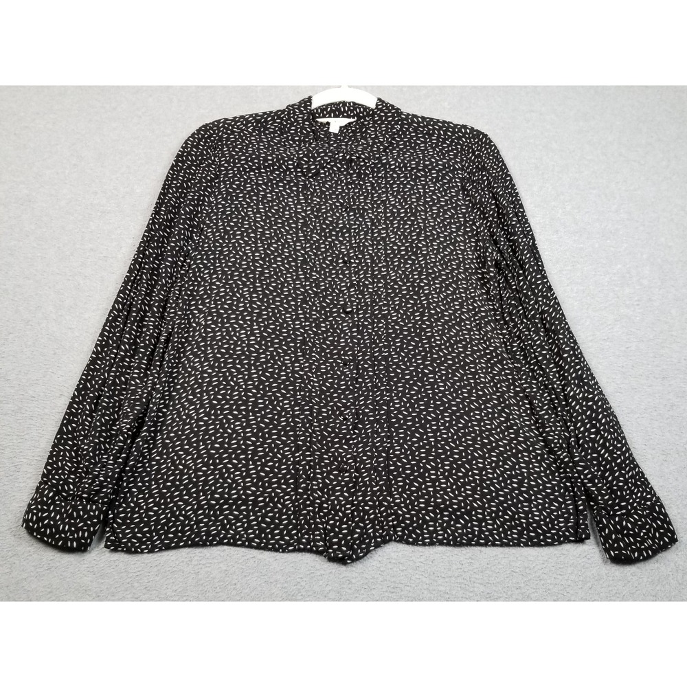 Lucky Brand Button Up Shirt Women M Medium Black White Dash Abstract Long Sleeve